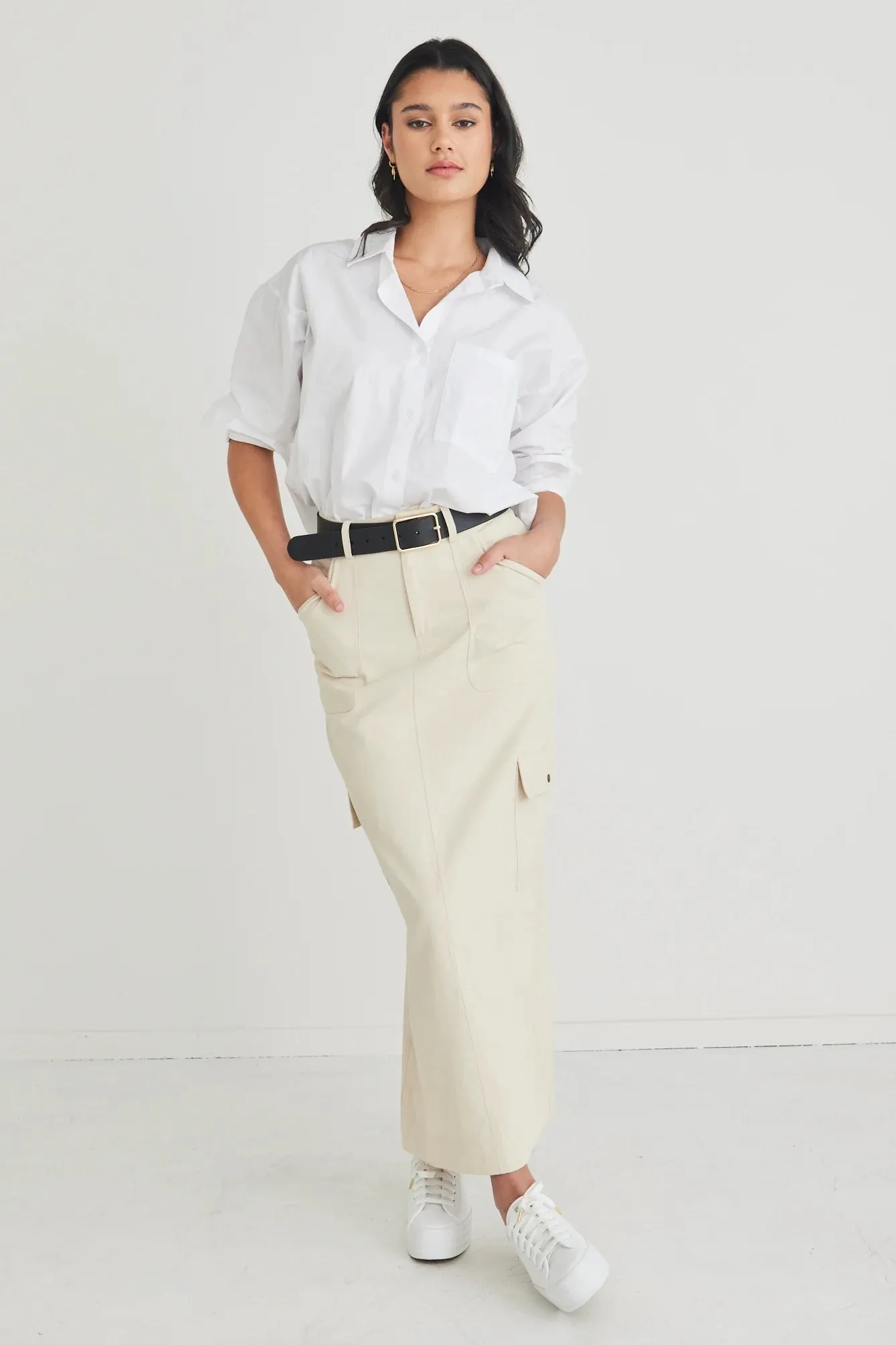 Frank Cotton Utility Skirt Ivory