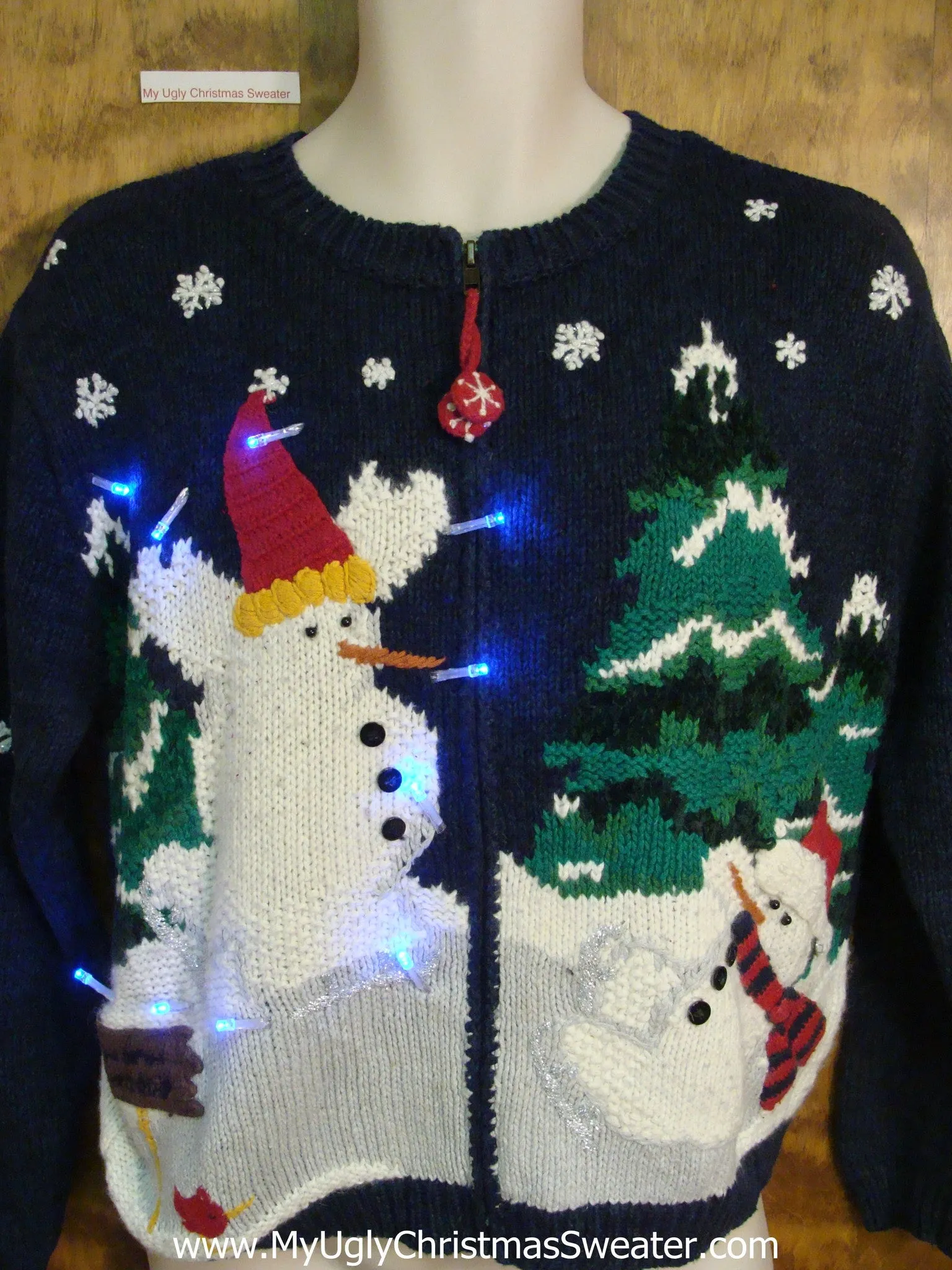 Fun 2sided Snowman Themed Light Up Ugly Xmas Sweater