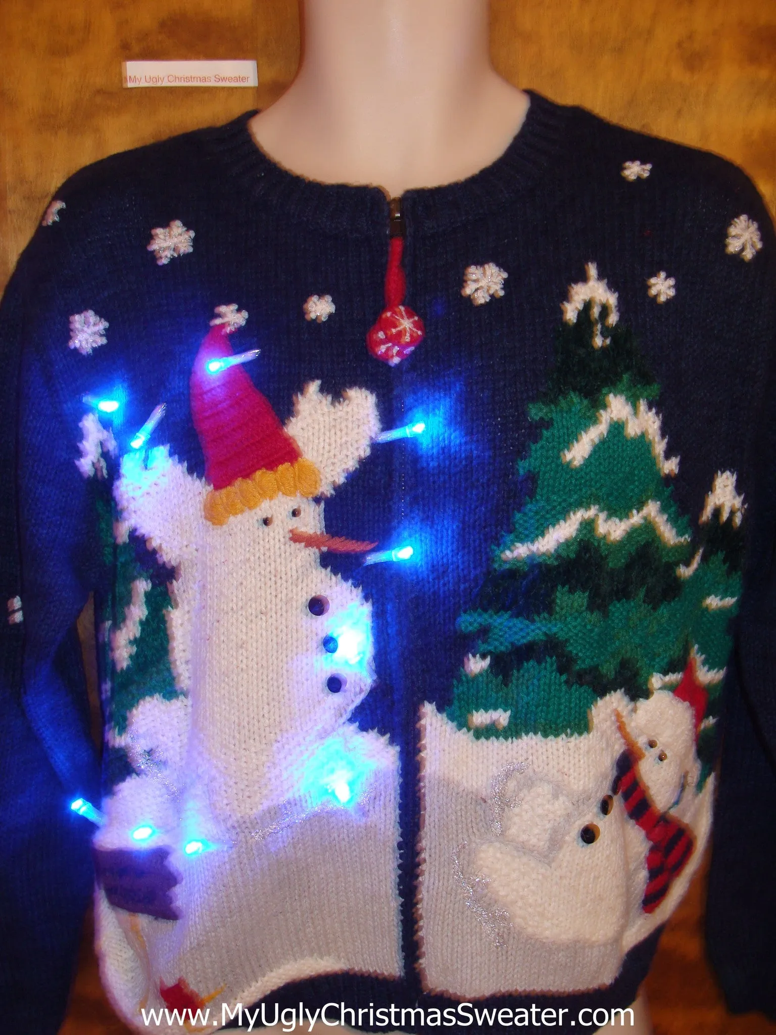 Fun 2sided Snowman Themed Light Up Ugly Xmas Sweater