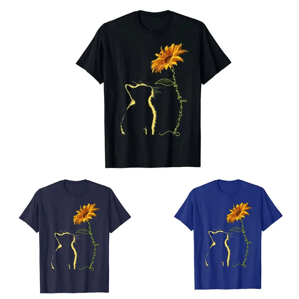 Funki Buys | Shirts | Women's Sunflower and Cat Printed Tee
