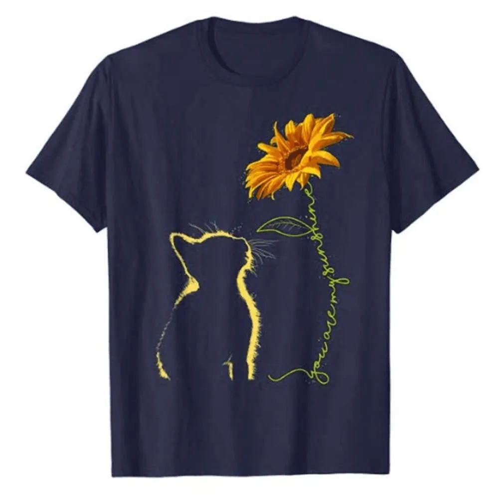 Funki Buys | Shirts | Women's Sunflower and Cat Printed Tee