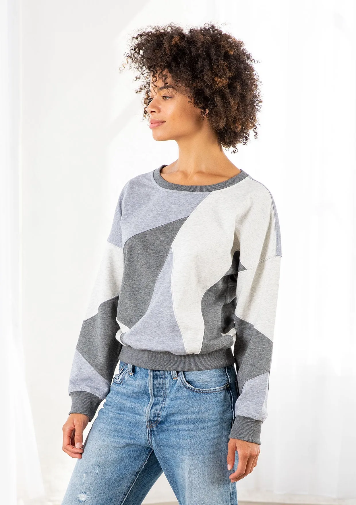 Grey Color Block French Terry Pullover Sweatshirt