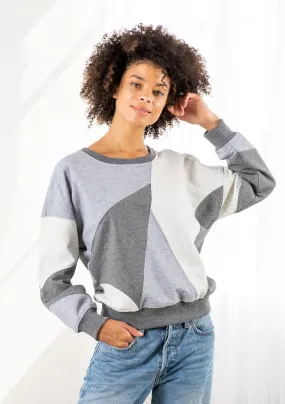Grey Color Block French Terry Pullover Sweatshirt