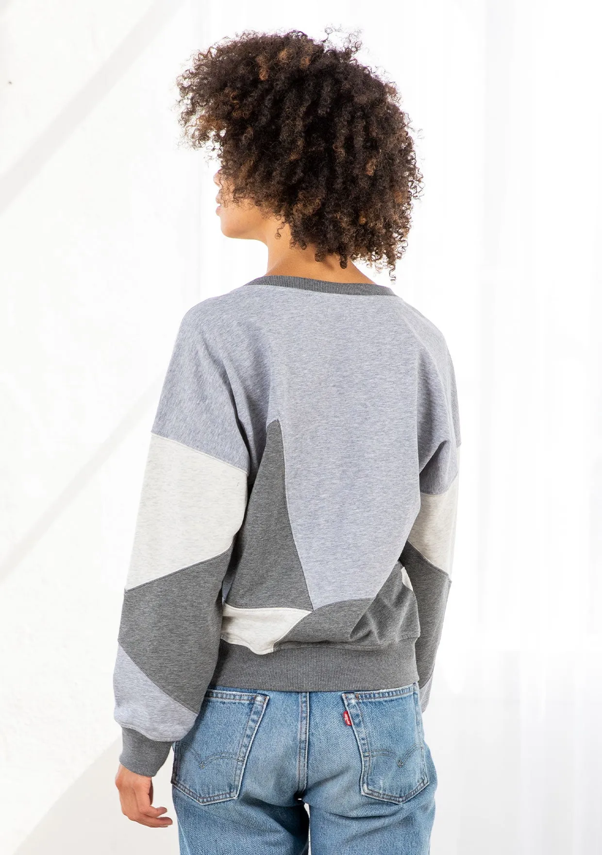 Grey Color Block French Terry Pullover Sweatshirt