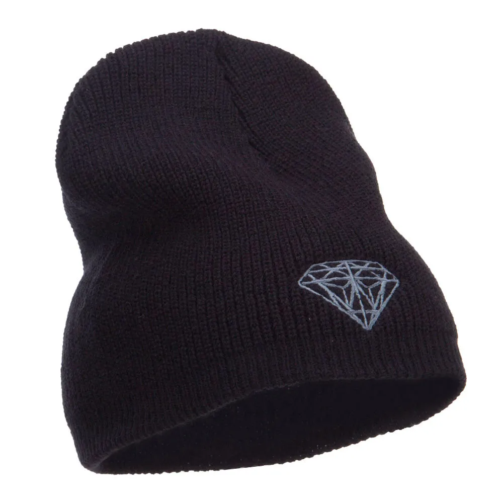 Grey Diamond Embroidered Rib Beanie