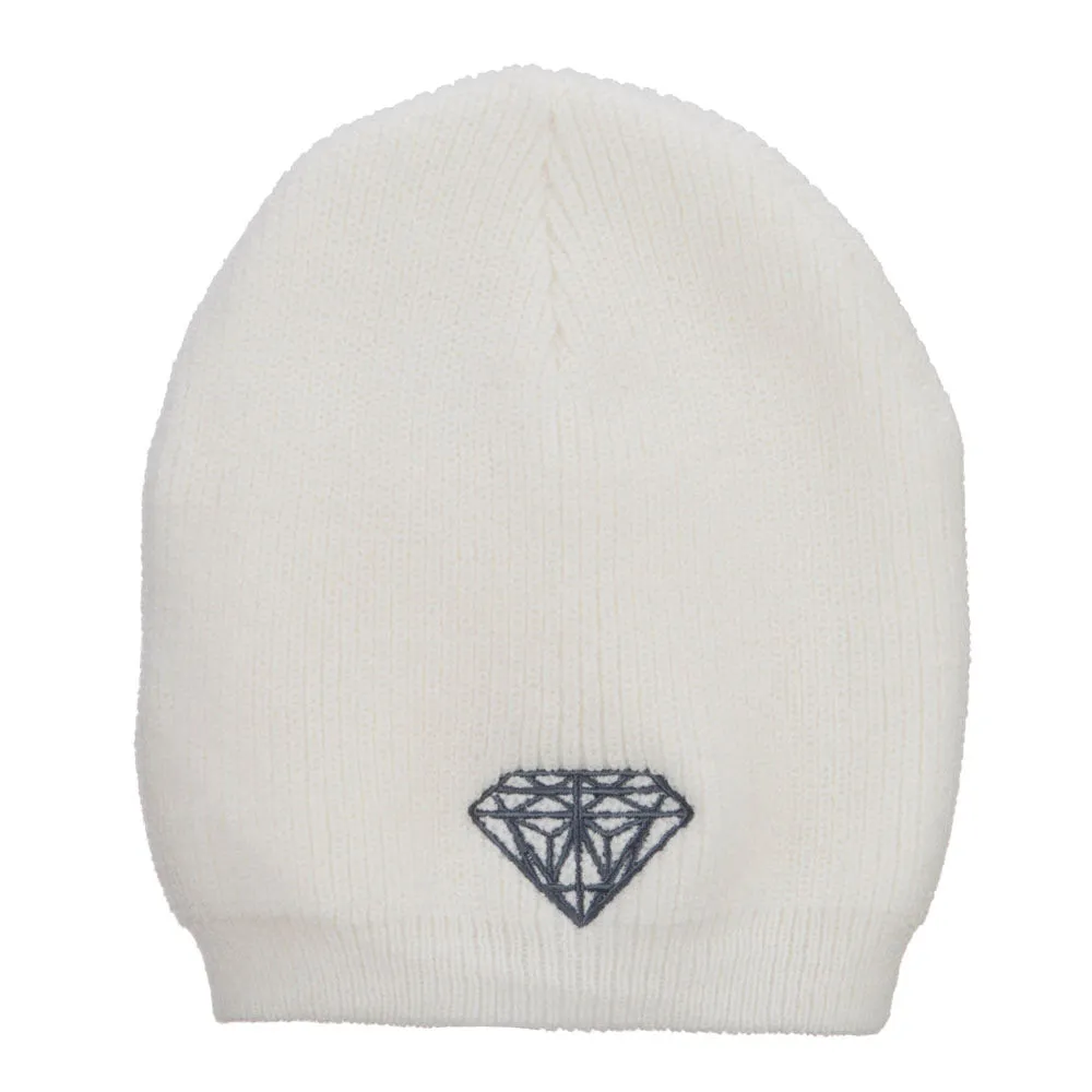 Grey Diamond Embroidered Rib Beanie