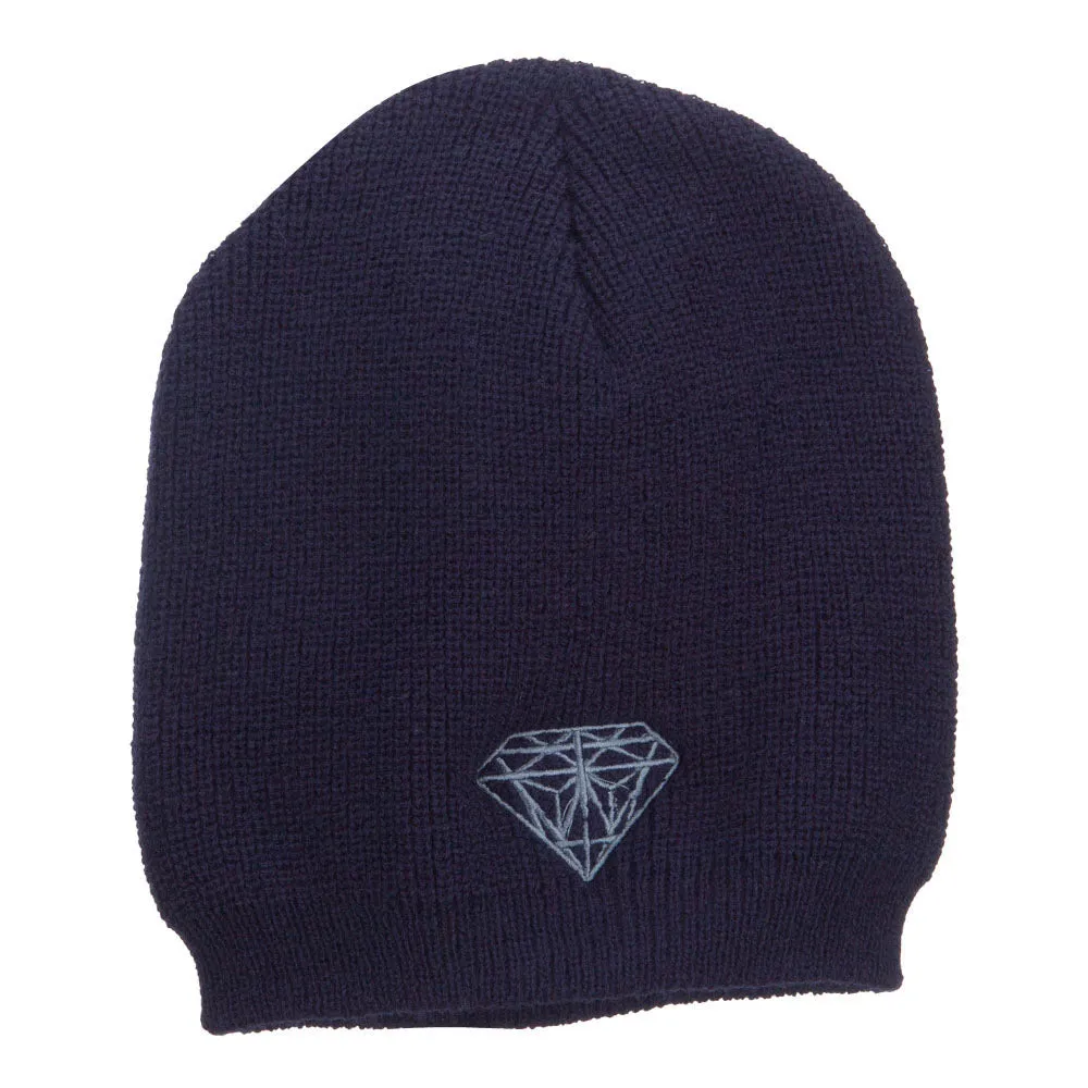 Grey Diamond Embroidered Rib Beanie