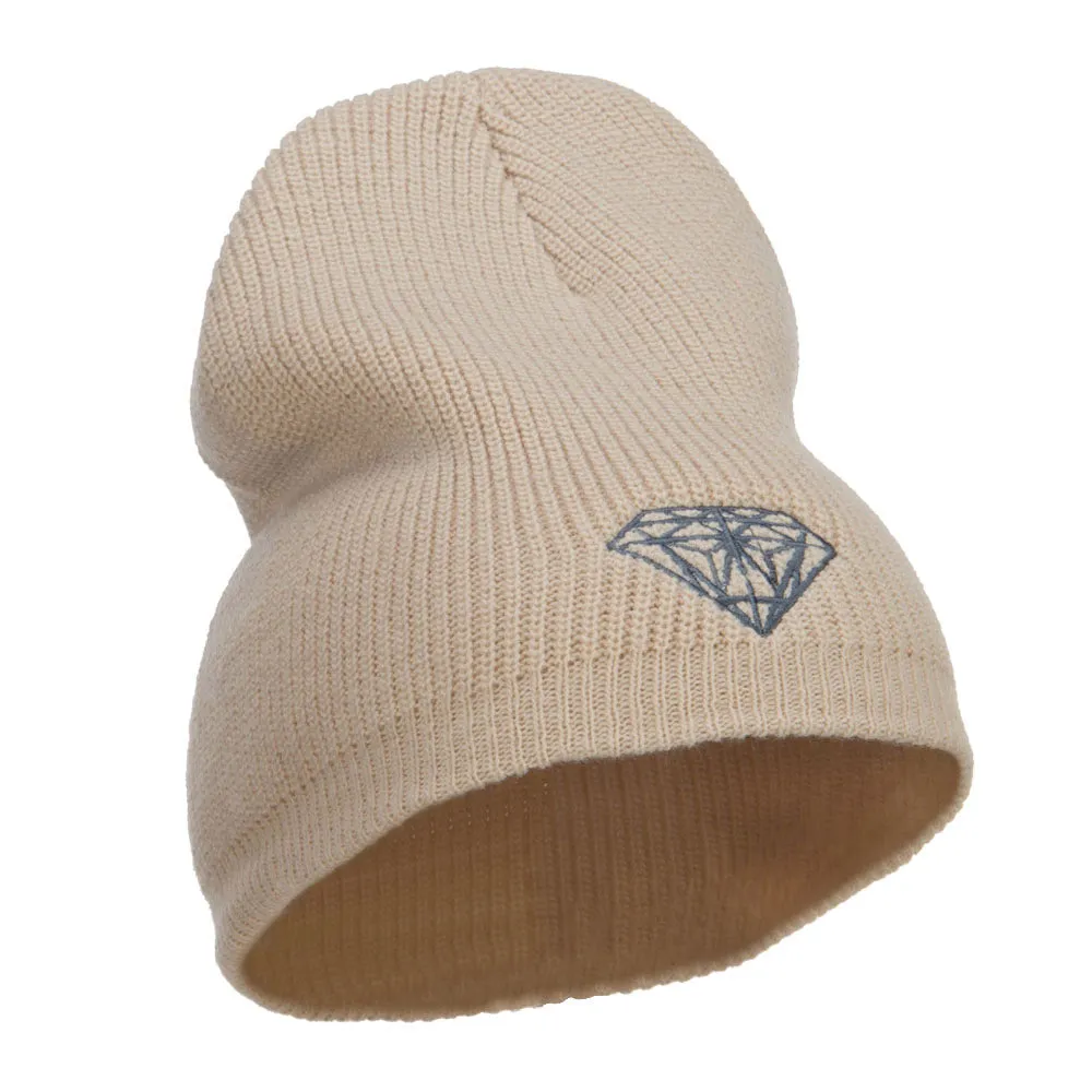 Grey Diamond Embroidered Rib Beanie