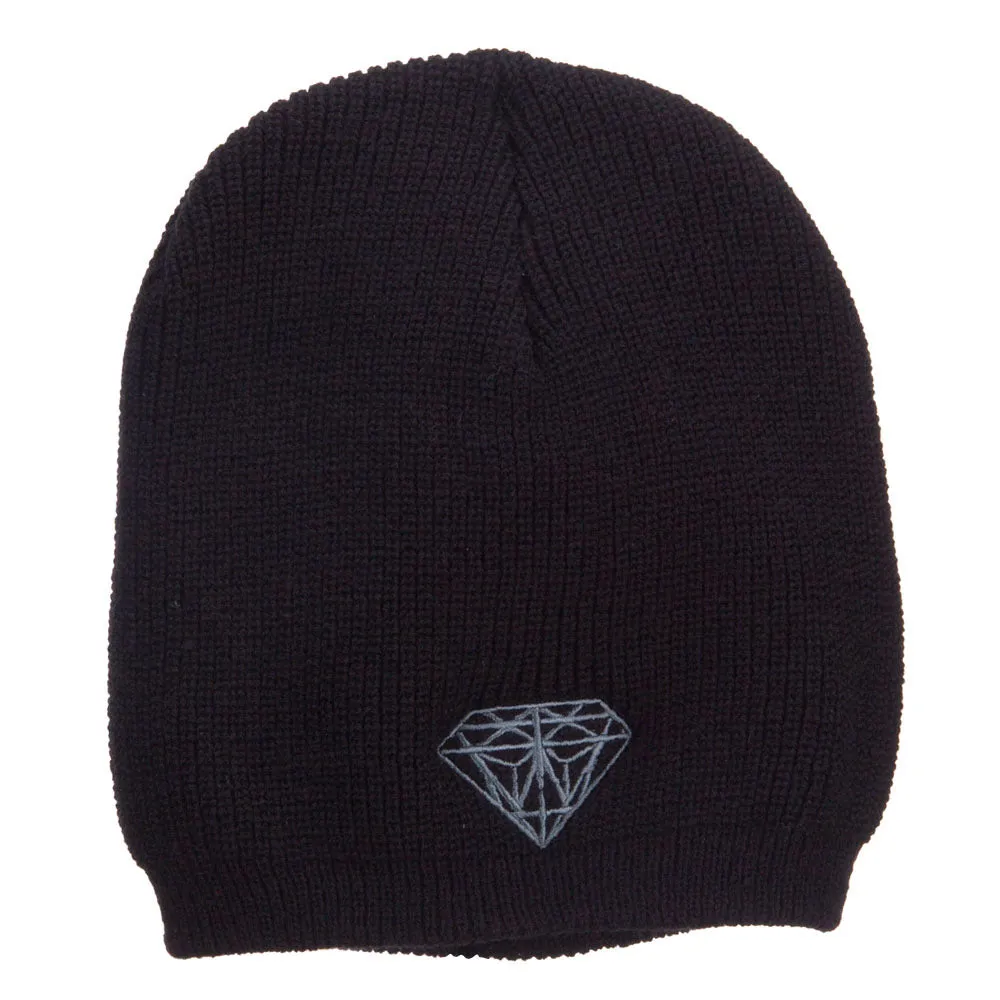 Grey Diamond Embroidered Rib Beanie