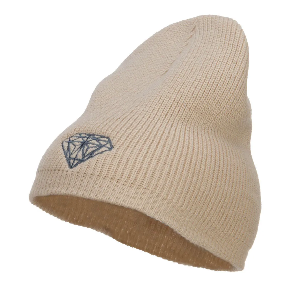 Grey Diamond Embroidered Rib Beanie