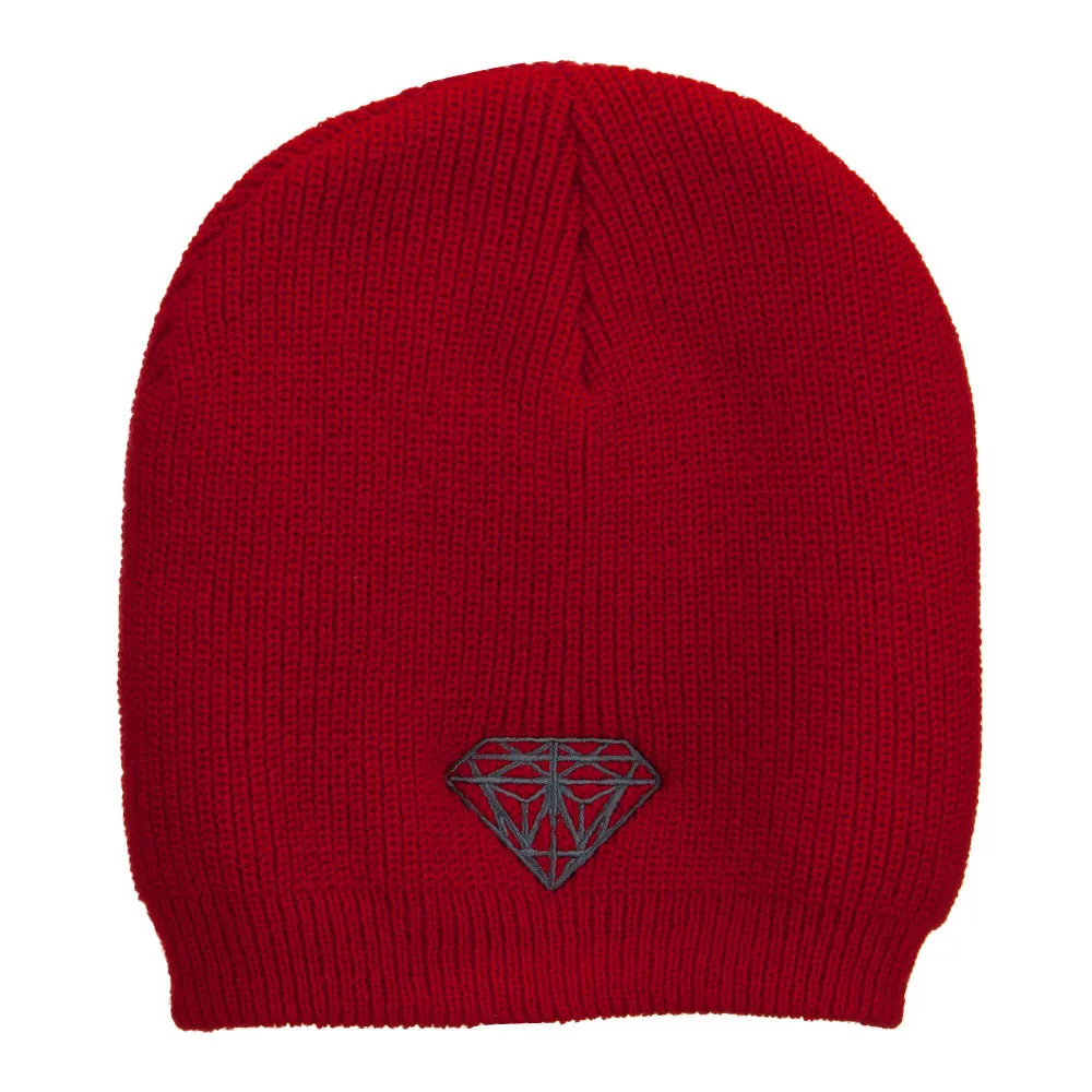Grey Diamond Embroidered Rib Beanie