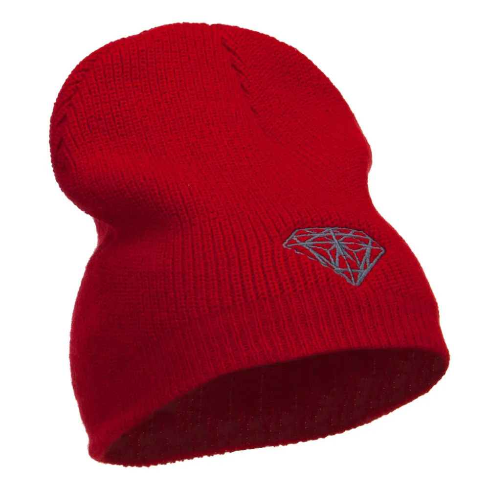 Grey Diamond Embroidered Rib Beanie