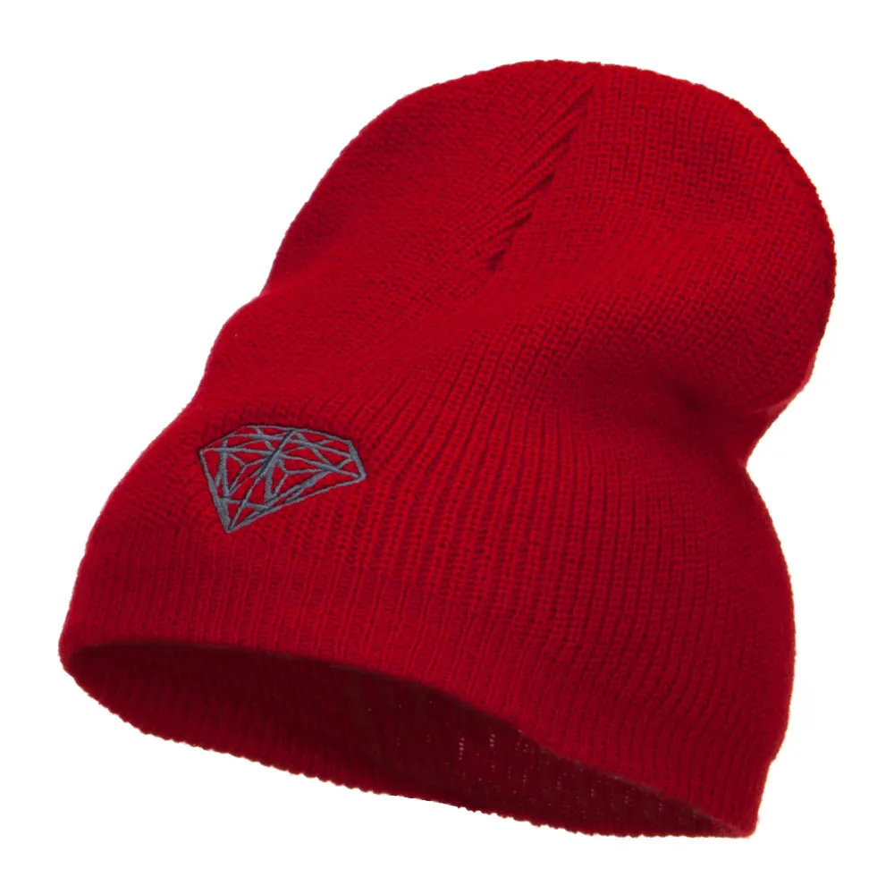Grey Diamond Embroidered Rib Beanie