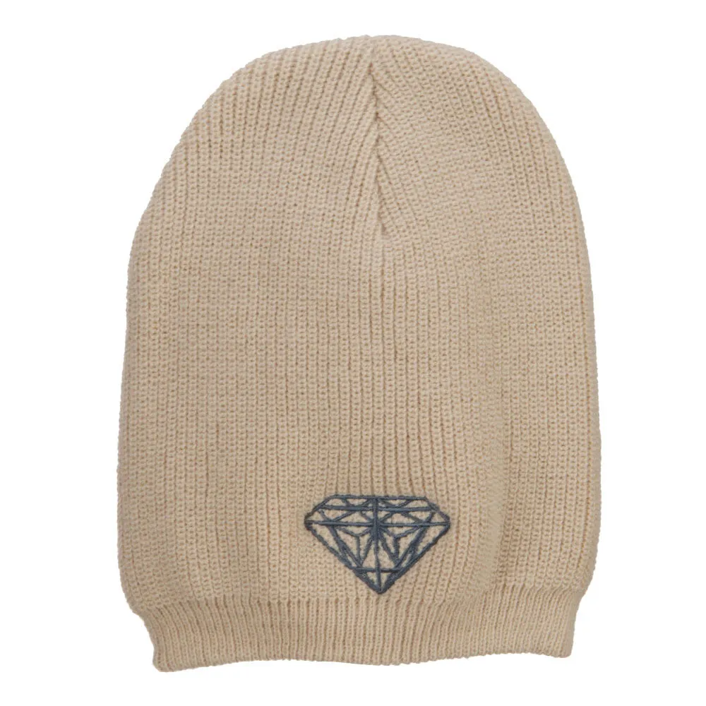 Grey Diamond Embroidered Rib Beanie