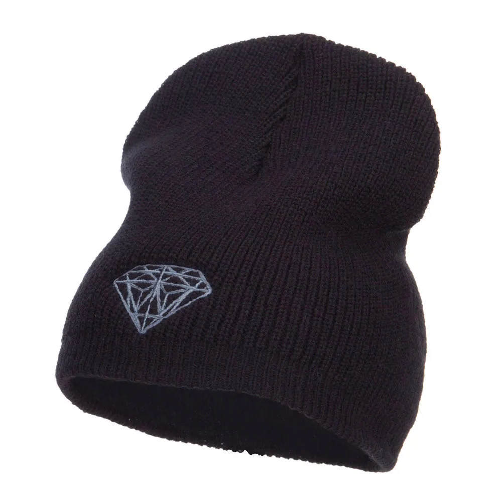 Grey Diamond Embroidered Rib Beanie
