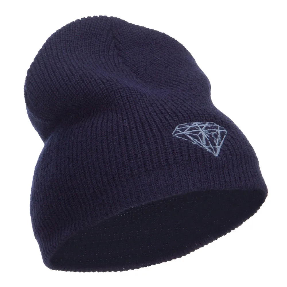 Grey Diamond Embroidered Rib Beanie