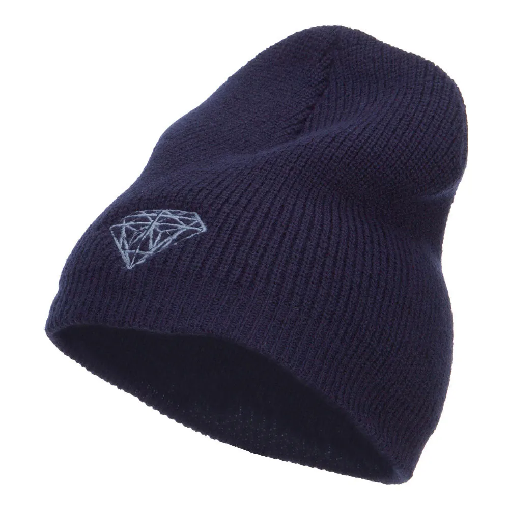 Grey Diamond Embroidered Rib Beanie