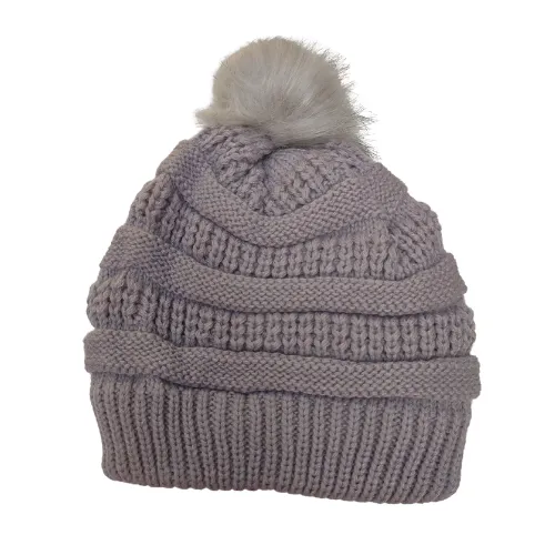 Hat Children's Beanie with Pom Pom Fleece lined White Black or Grey