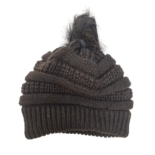 Hat Children's Beanie with Pom Pom Fleece lined White Black or Grey