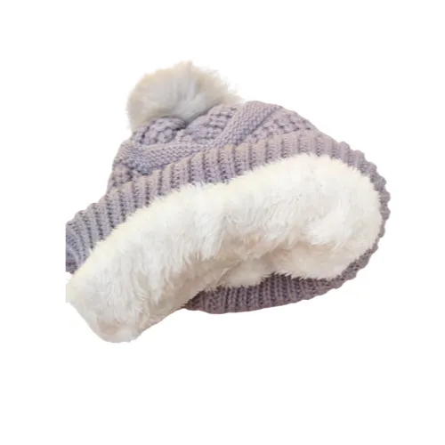 Hat Children's Beanie with Pom Pom Fleece lined White Black or Grey