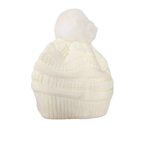 Hat Children's Beanie with Pom Pom Fleece lined White Black or Grey