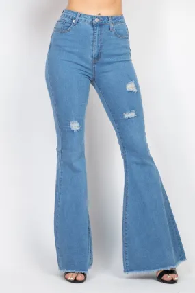 High-Rise Bell Bottom Frayed Jeans