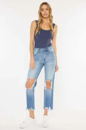 HIGH RISE CHEWED UP MOM JEAN-KC7180M-OP