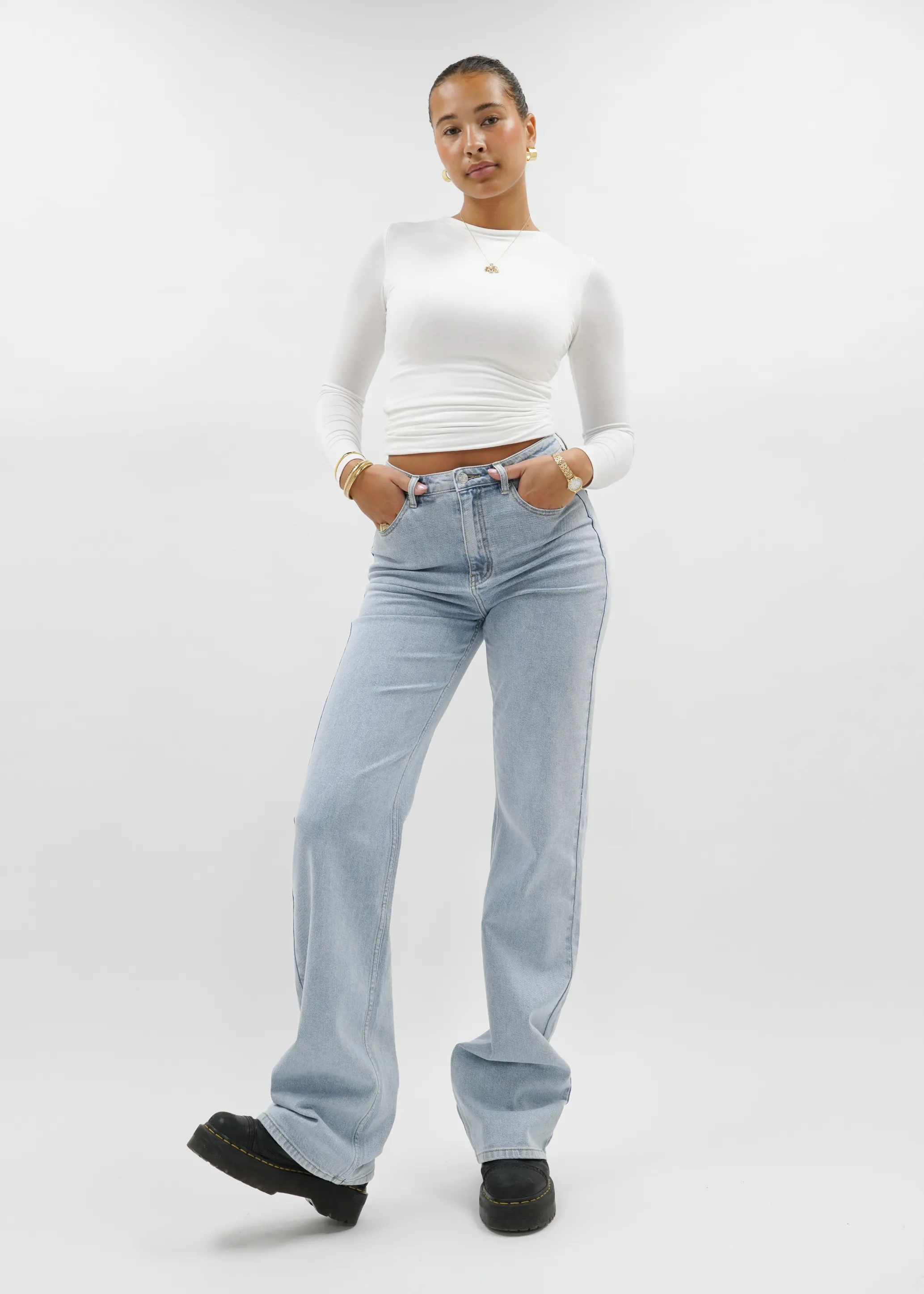 High waist wide leg jeans light blue (TALL)