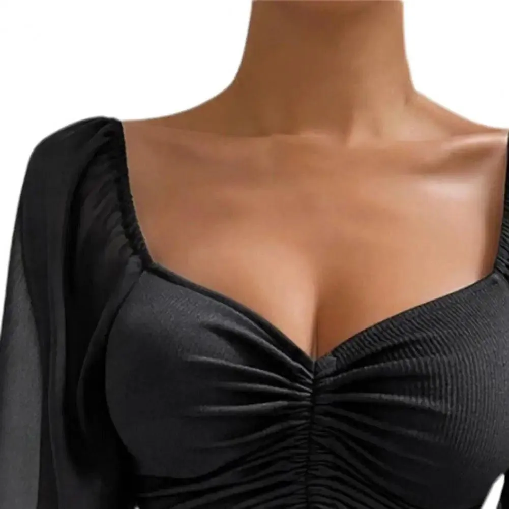 Jenny Drawstring Lantern Sleeve Crop Top