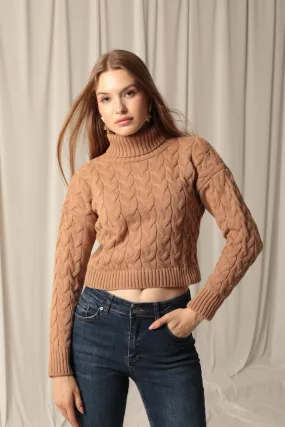 KKT Knitwear Fabric Knit Detailed Women's Camel Sweater - Velbert