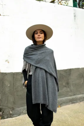 KNIT CASHMERE SHAWL STEEL