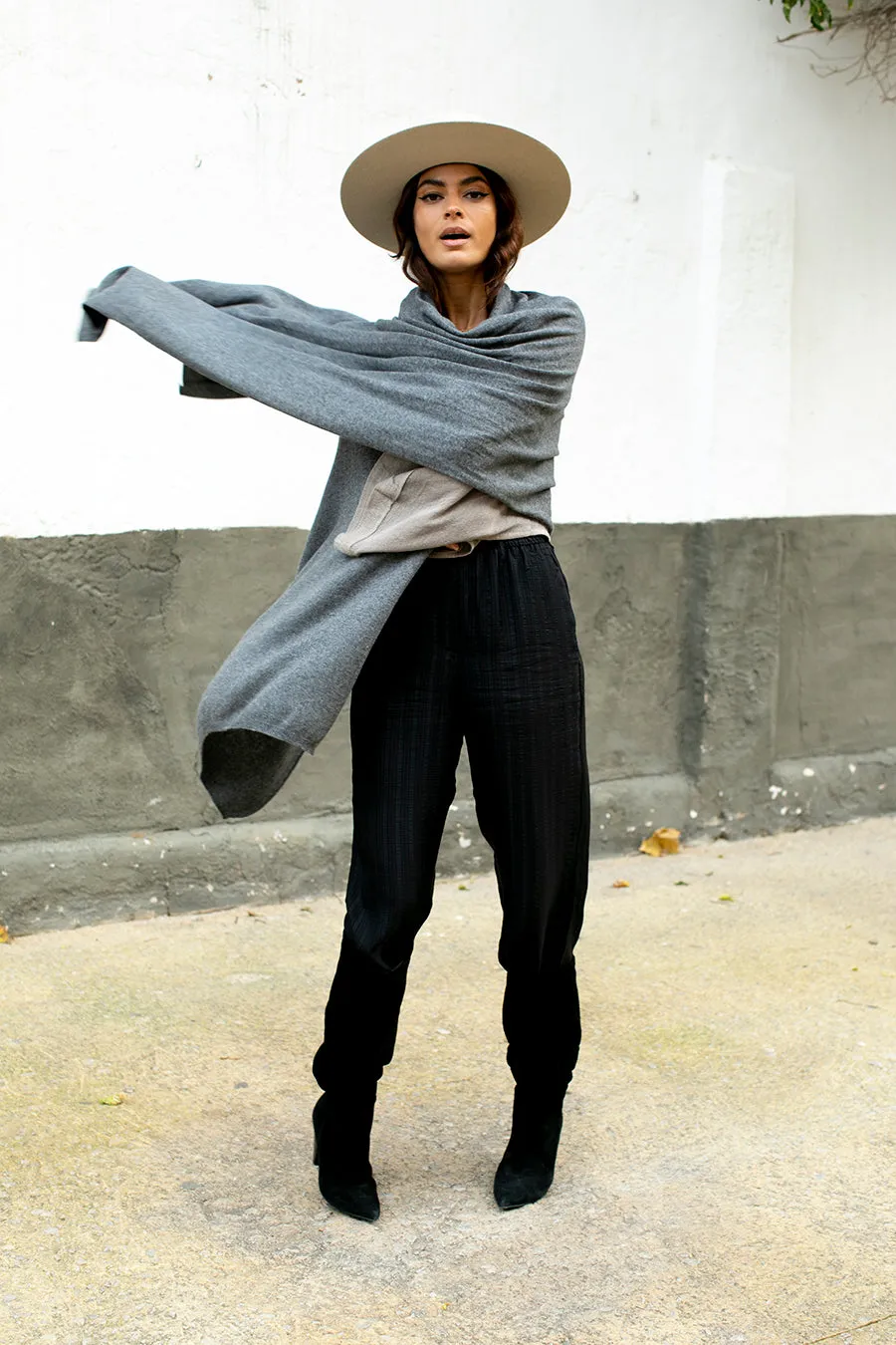 KNIT CASHMERE SHAWL STEEL