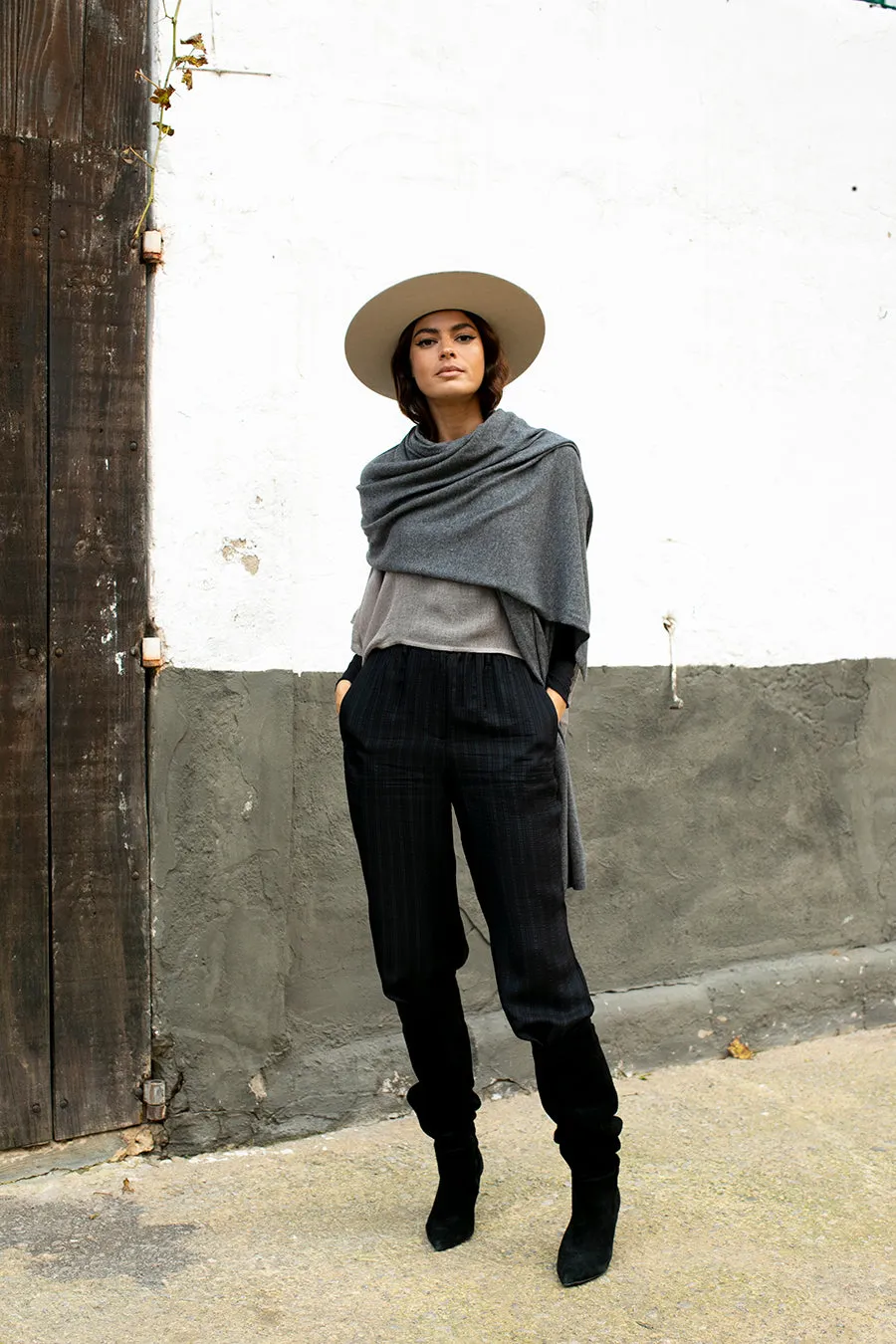 KNIT CASHMERE SHAWL STEEL