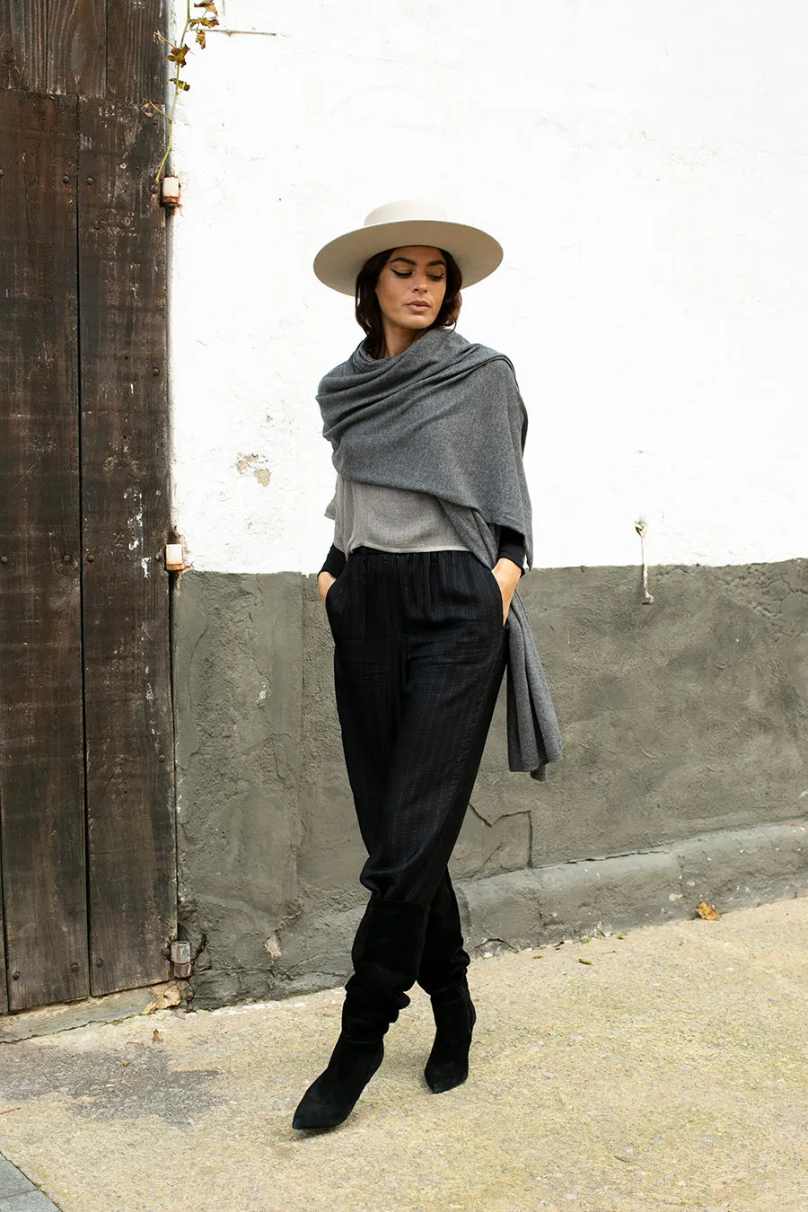 KNIT CASHMERE SHAWL STEEL