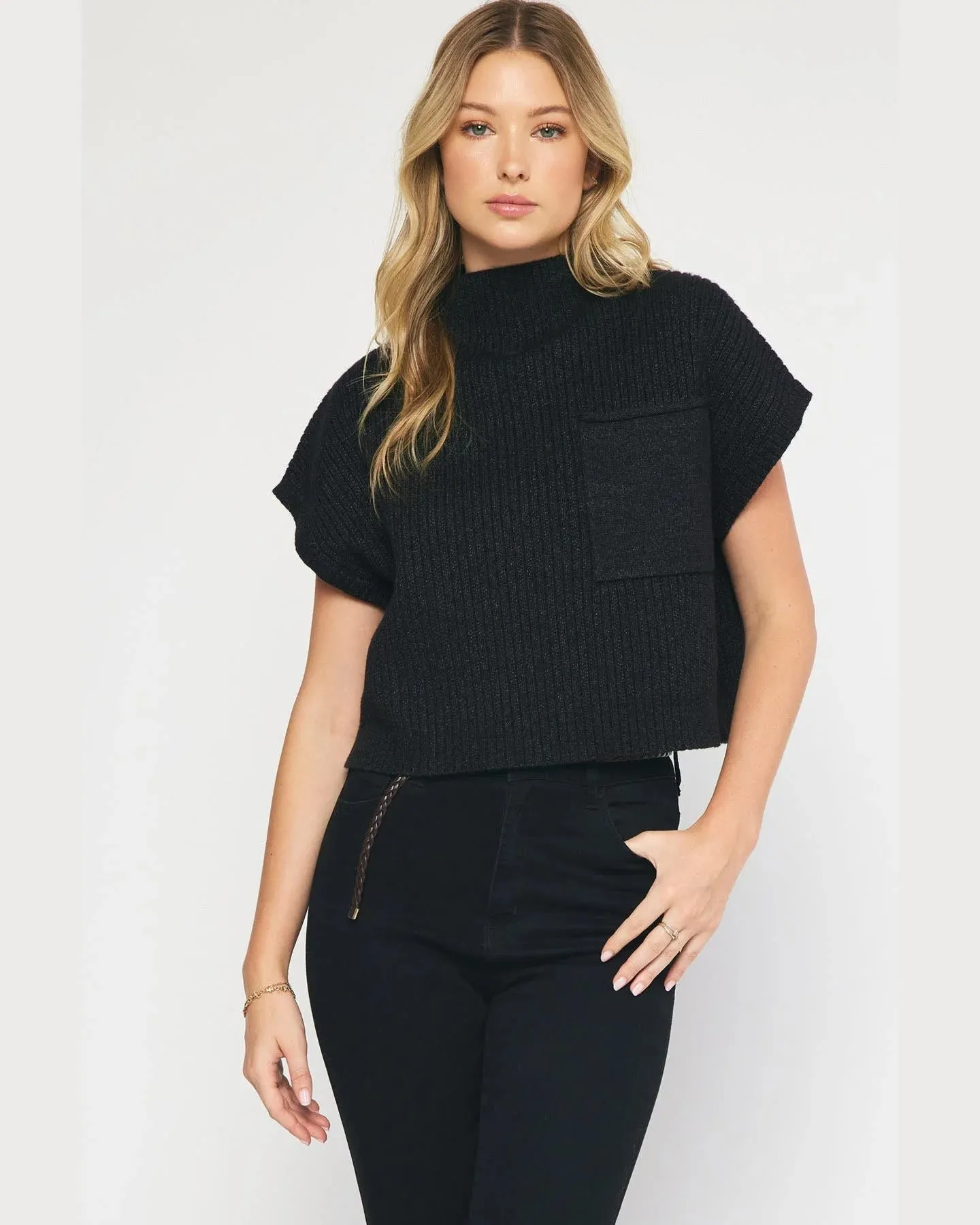 Knitted Mock Neck Crop Top