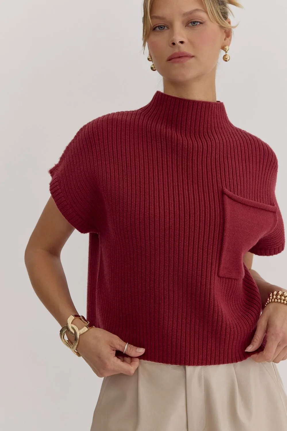 Knitted Mock Neck Crop Top