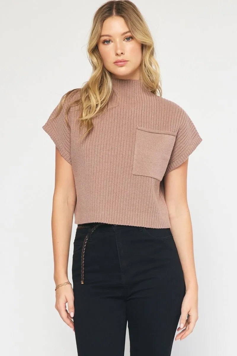Knitted Mock Neck Crop Top