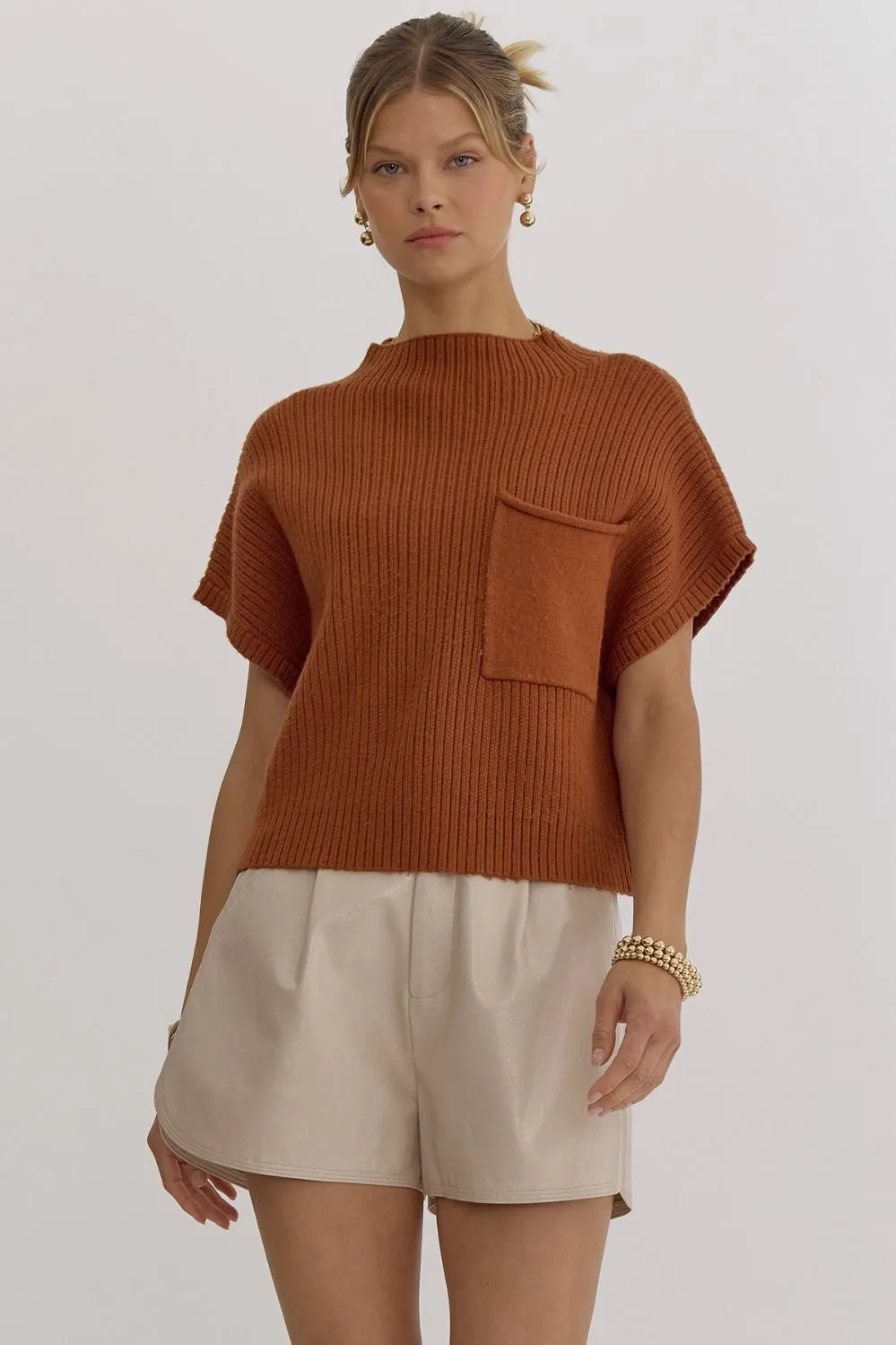 Knitted Mock Neck Crop Top
