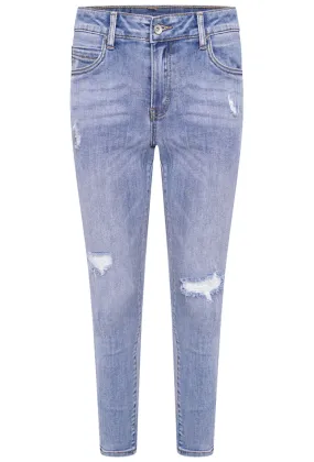 L20053-1 High Waist Ripped Skinny Jeans - Light Denim