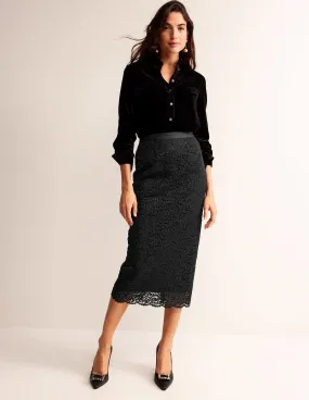 Lace Midi Skirt-Black