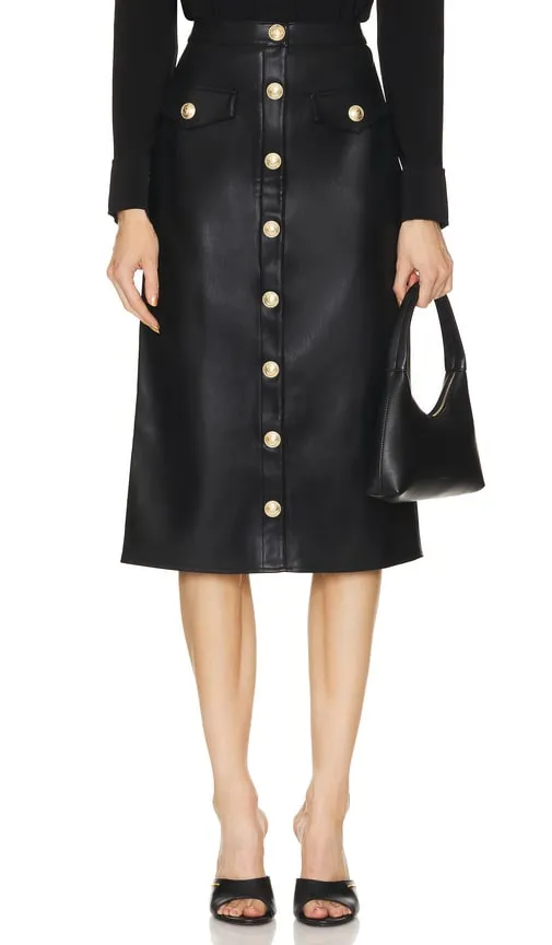 L'AGENCE Milann Midi Skirt in Black