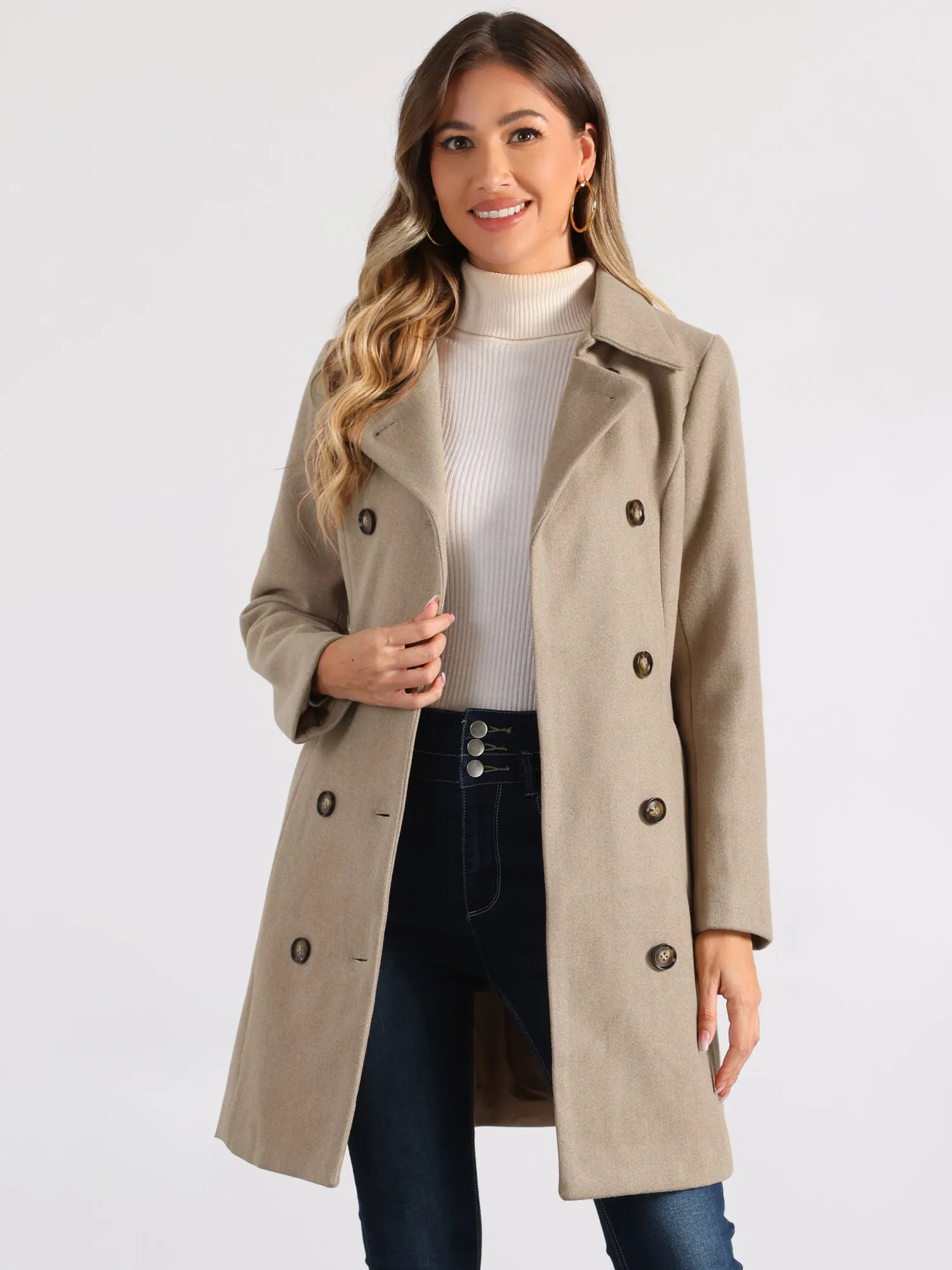 Lapel Double Breasted Slant Pocket Button Belted Pea Coats