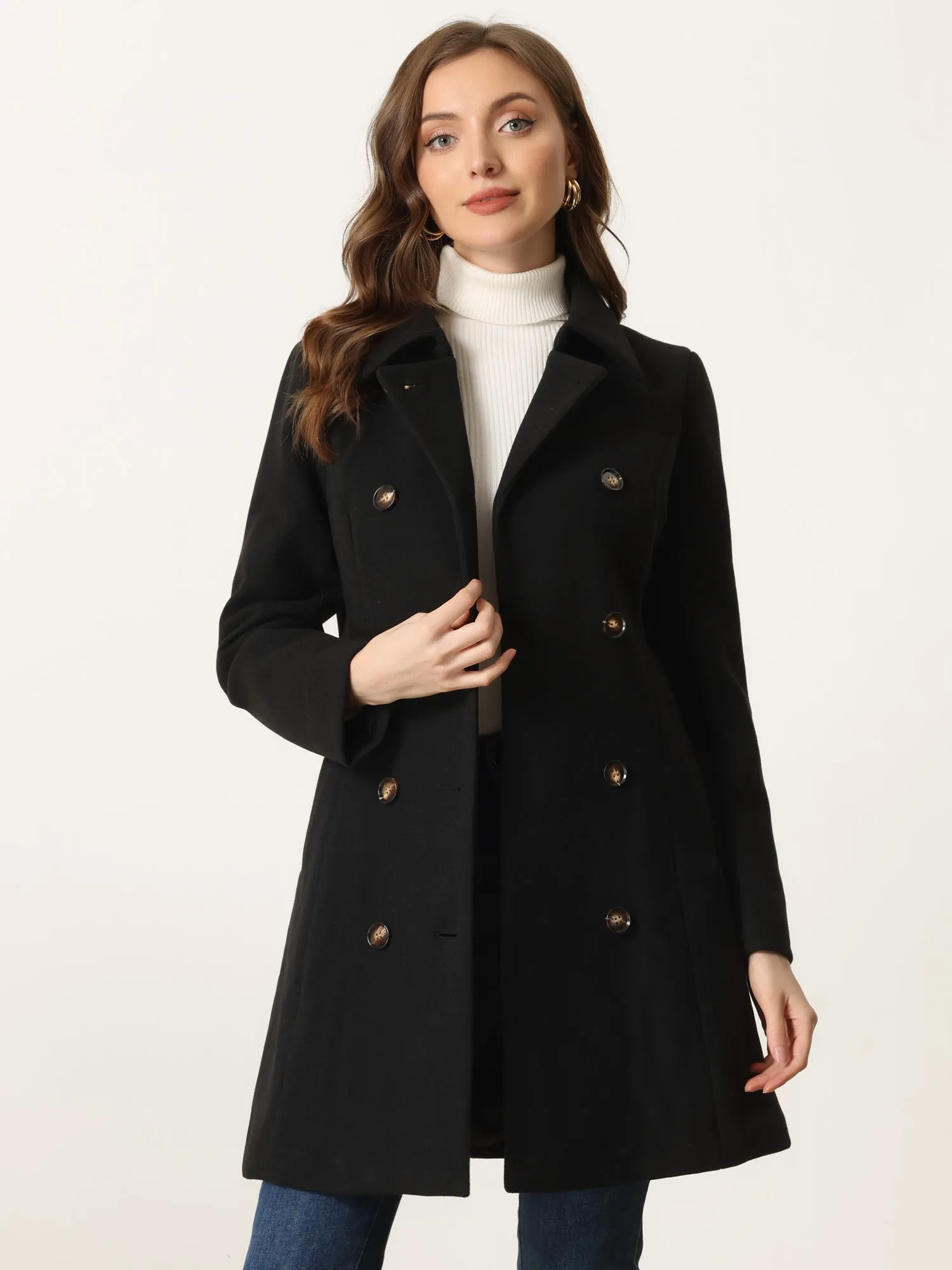 Lapel Double Breasted Slant Pocket Button Belted Pea Coats
