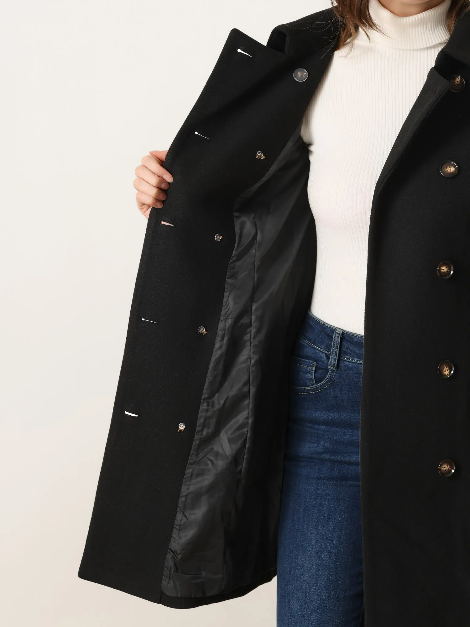 Lapel Double Breasted Slant Pocket Button Belted Pea Coats