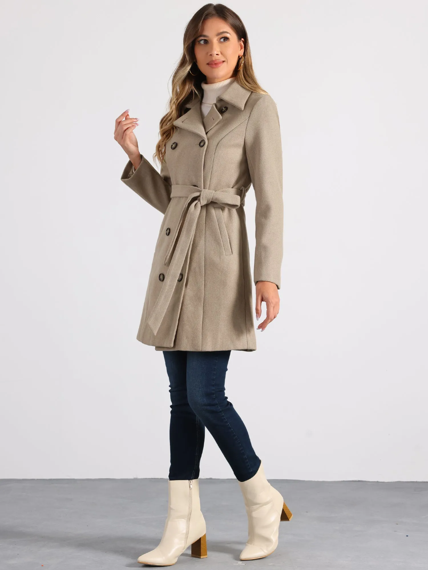 Lapel Double Breasted Slant Pocket Button Belted Pea Coats