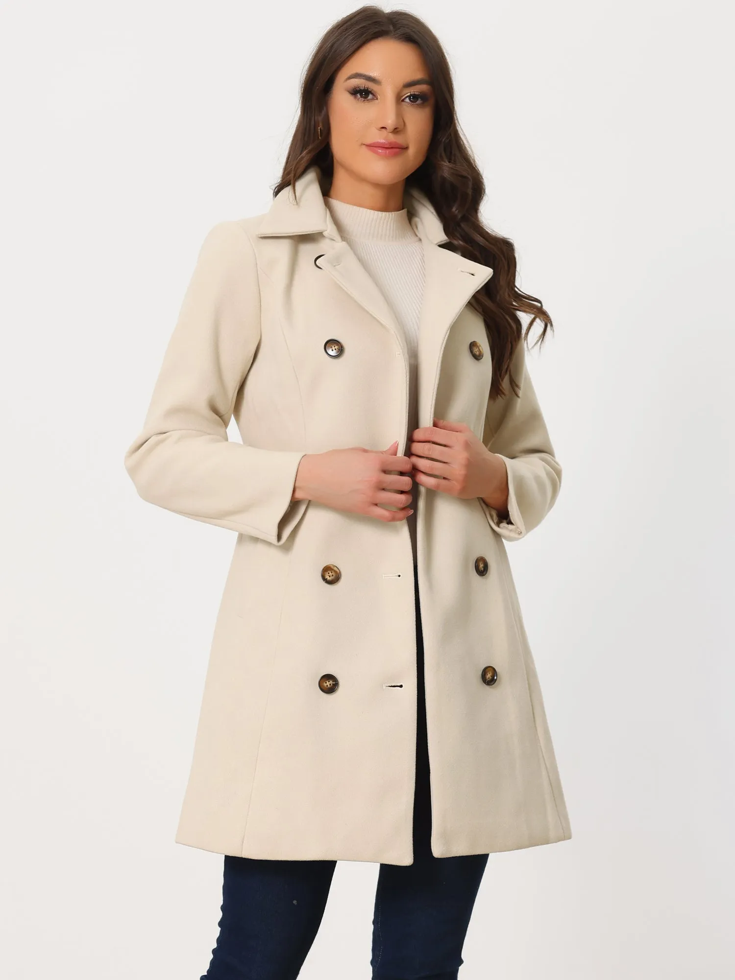 Lapel Double Breasted Slant Pocket Button Belted Pea Coats