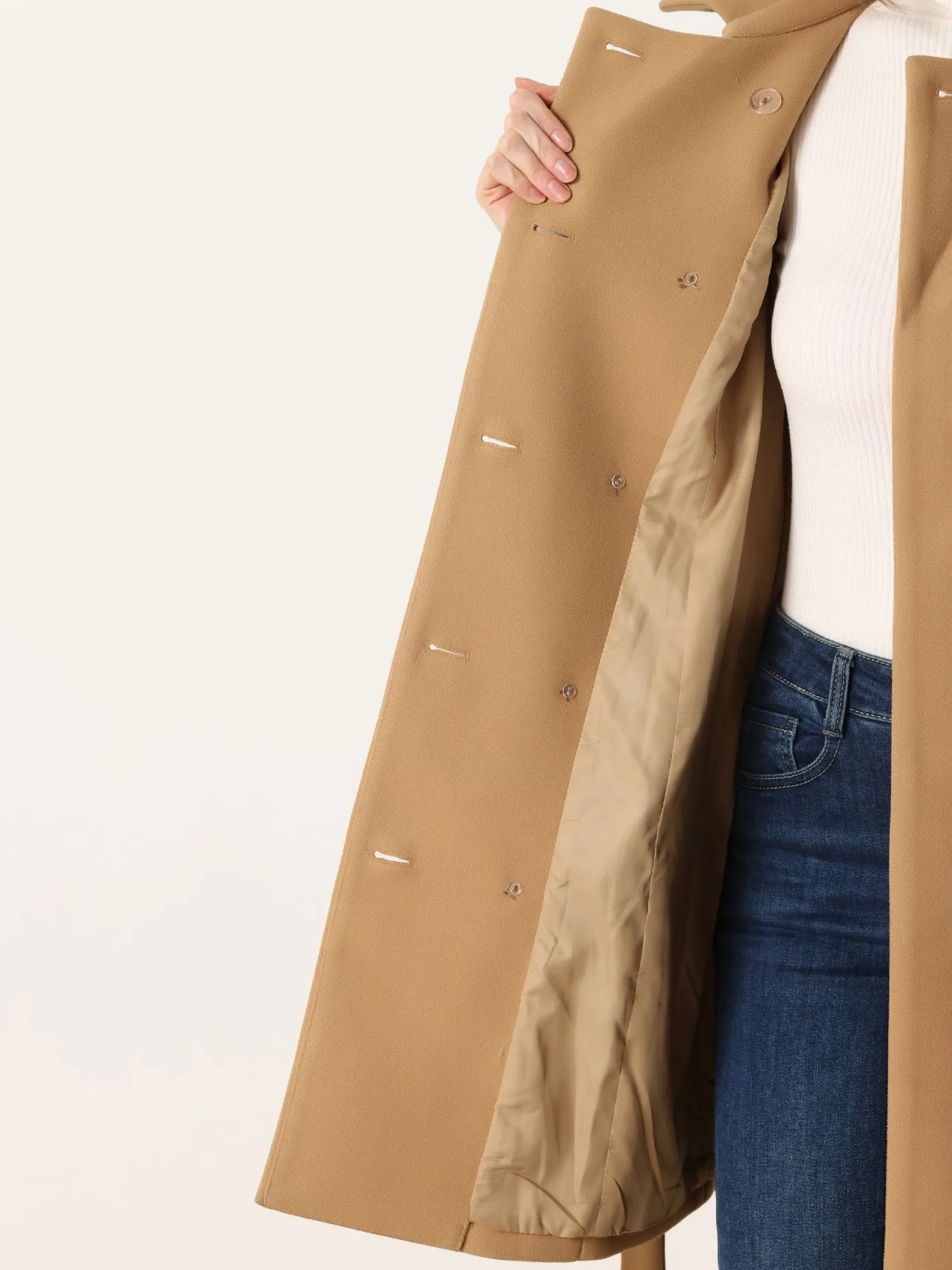 Lapel Double Breasted Slant Pocket Button Belted Pea Coats