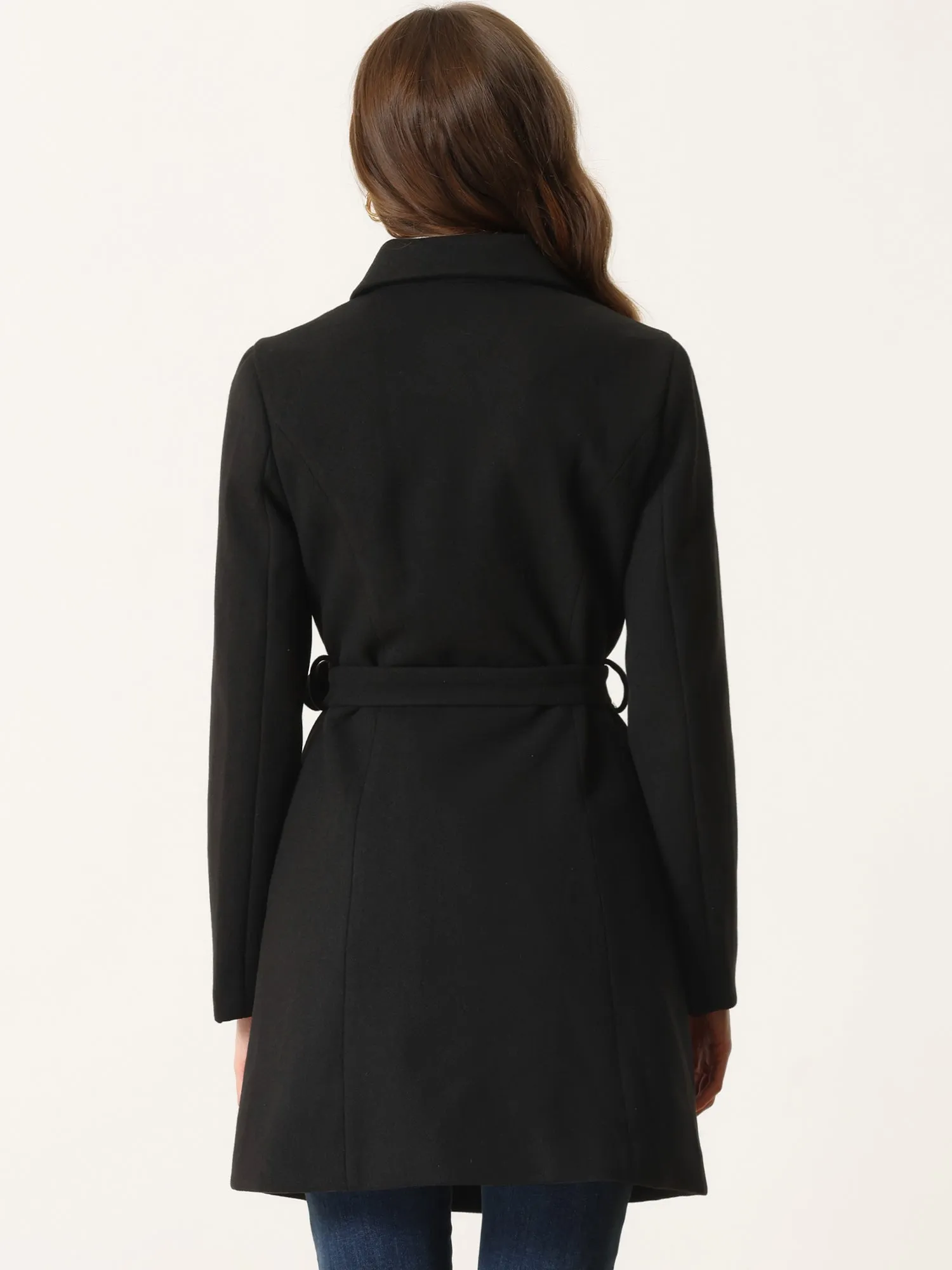 Lapel Double Breasted Slant Pocket Button Belted Pea Coats