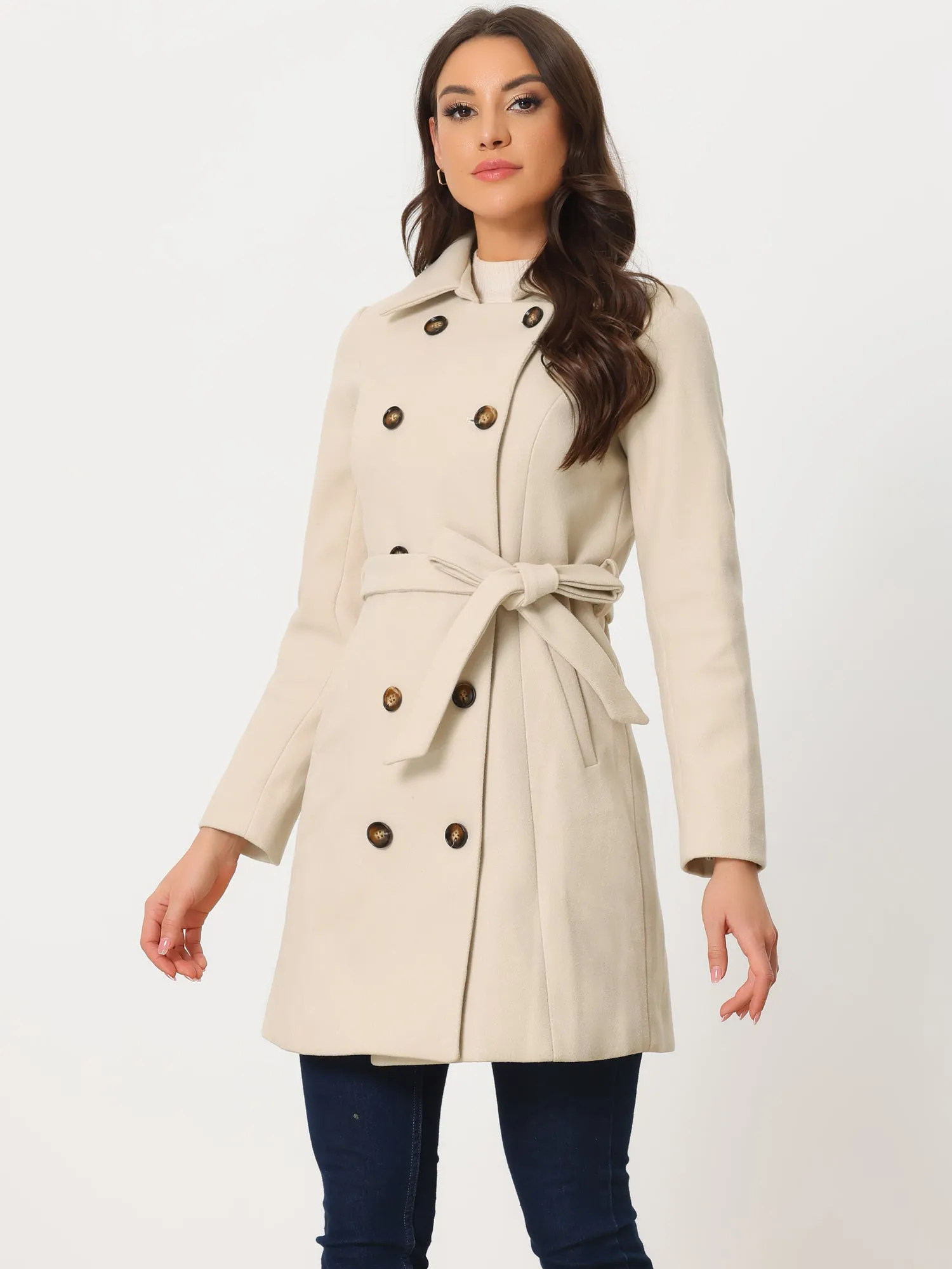 Lapel Double Breasted Slant Pocket Button Belted Pea Coats