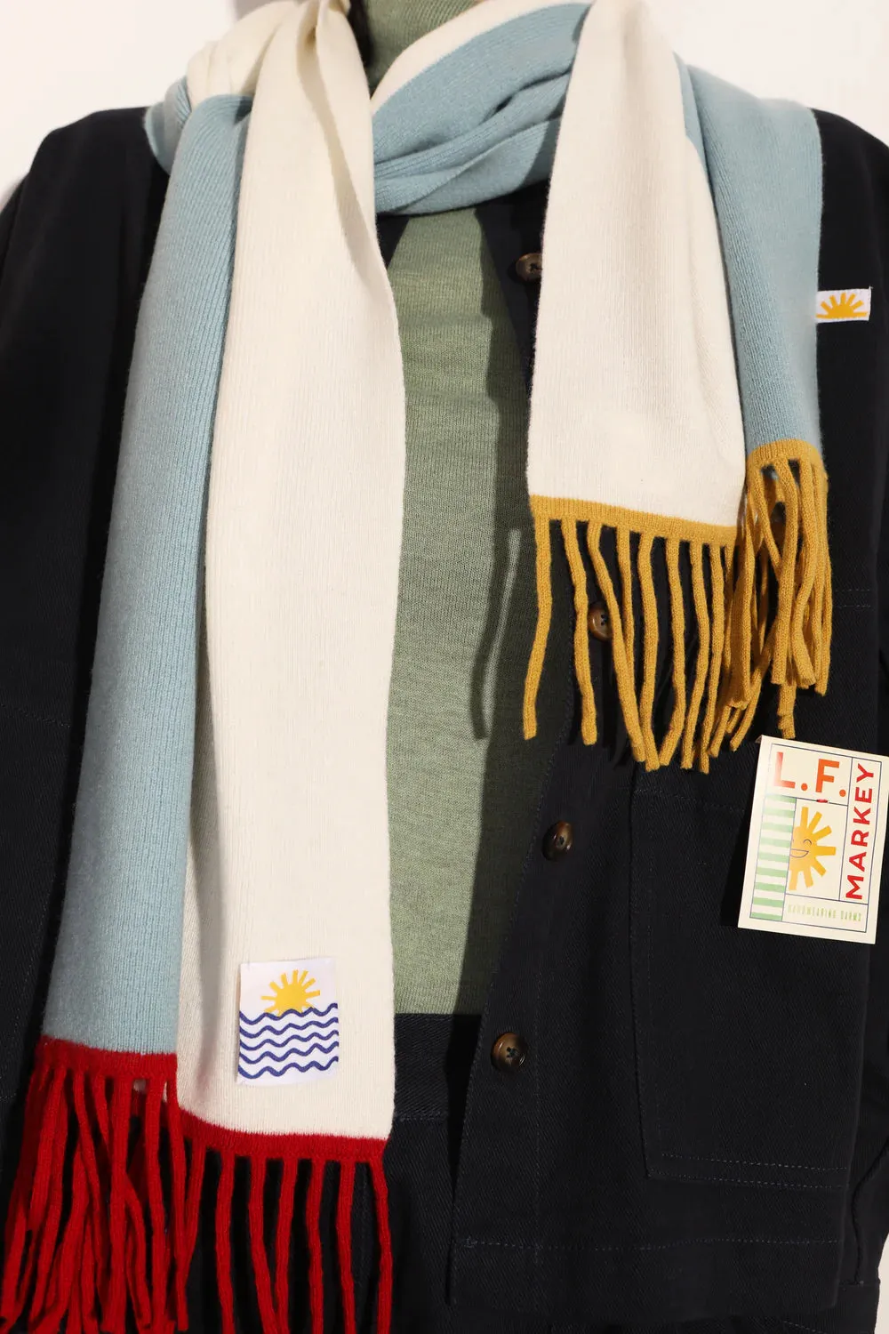 L.F. Markey Colourblock Tassel Scarf // Aqua Multi